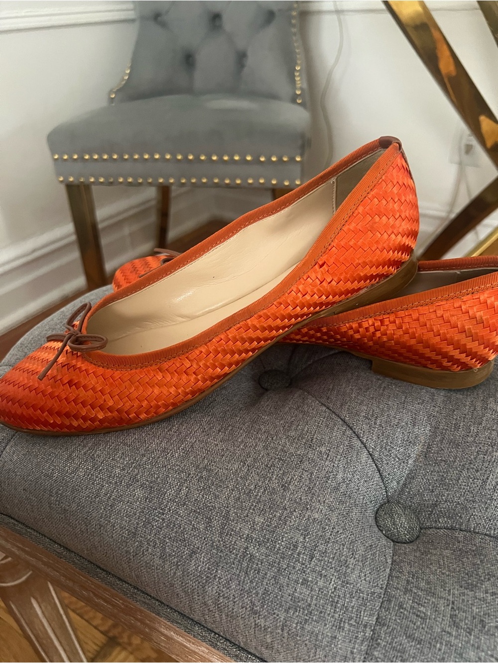Orange Woven Ballet Flats with Bow